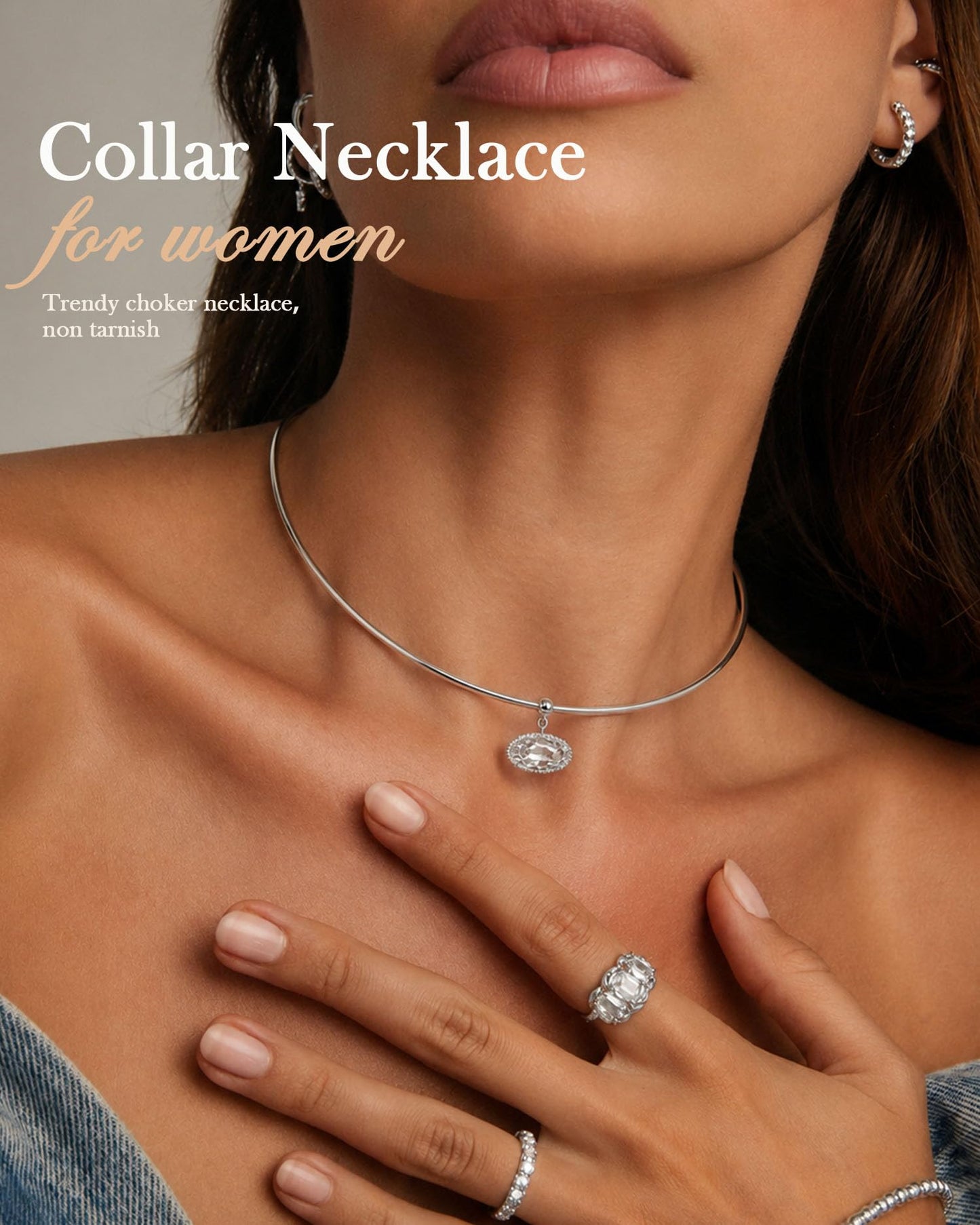 TLY Collar Choker Necklace for Women Trendy Non Tarnish 18K Gold Plated Dainty Wire Choker Cubic Zirconia Pendant Necklace Waterproof Cute Fashion Simple Necklace Stack Womens Jewelry Gift