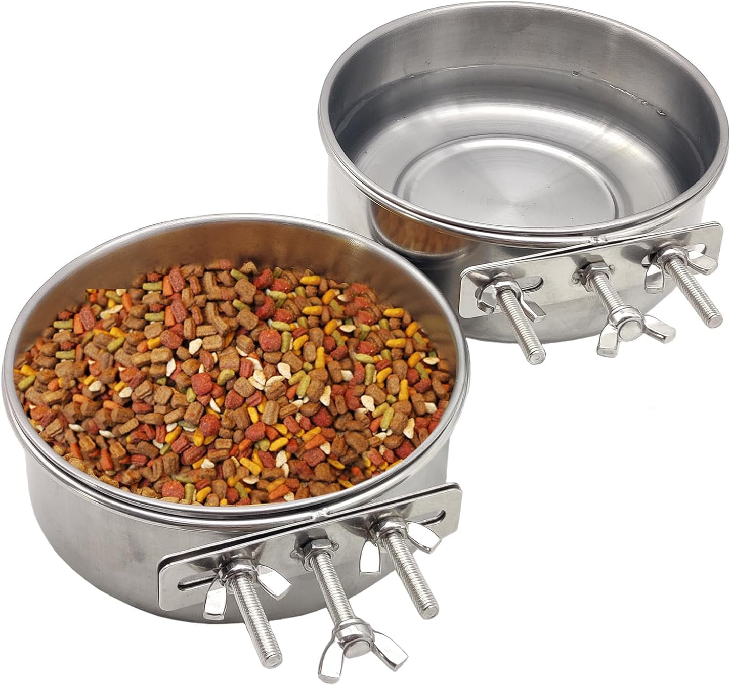 PINVNBY Parrot Feeding Cups Birds Food Dish Stainless Steel Parrot Feeders Water Cage Bowls with Clamp Holder for Cockatiel Conure Budgies Parakeet Parrot Macaw Small Animal Chinchilla Pack of 2