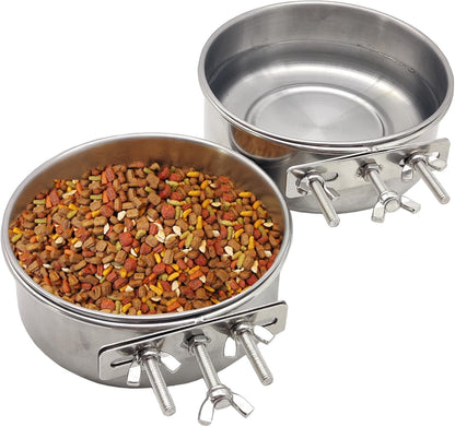 PINVNBY Parrot Feeding Cups Birds Food Dish Stainless Steel Parrot Feeders Water Cage Bowls with Clamp Holder for Cockatiel Conure Budgies Parakeet Parrot Macaw Small Animal Chinchilla Pack of 2