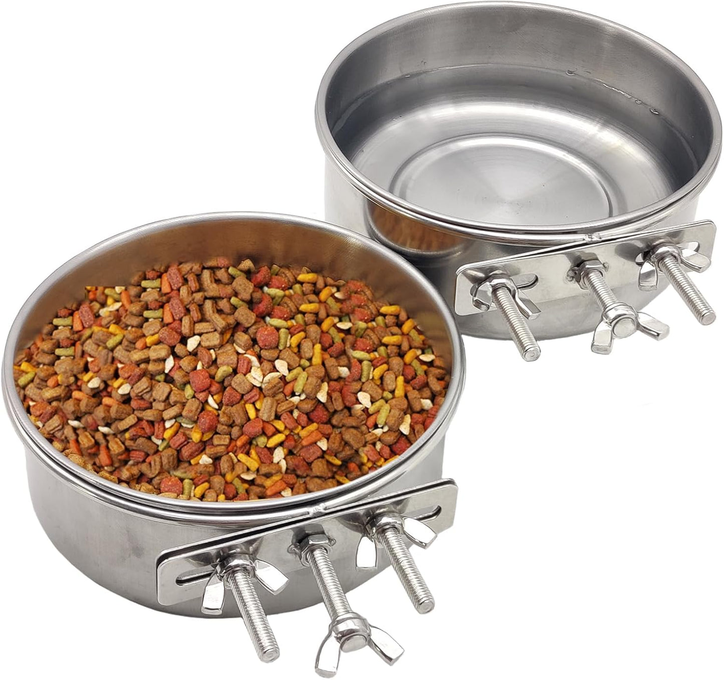 PINVNBY Parrot Feeding Cups Birds Food Dish Stainless Steel Parrot Feeders Water Cage Bowls with Clamp Holder for Cockatiel Conure Budgies Parakeet Parrot Macaw Small Animal Chinchilla Pack of 2