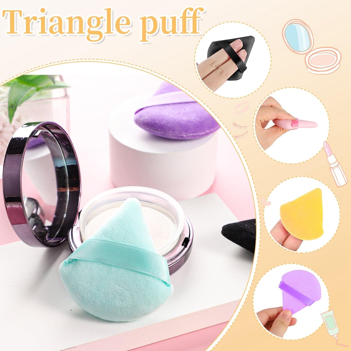 Pimoys 6 Pieces Powder Puff, Face Makeup Sponge Soft Velour Triangle Powder Puffs Beauty Sponge for Loose Powder (Black, Pink)