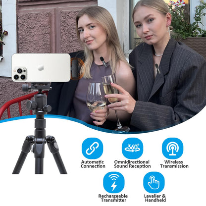 MAYBESTA Wireless Mini Microphone for iPhone, Android Phone - 2 Pack Lavalier Lapel Mic for Audio Video Recording - Clip on Content Creator Microphones for YouTube Tiktok Podcast Vlogging