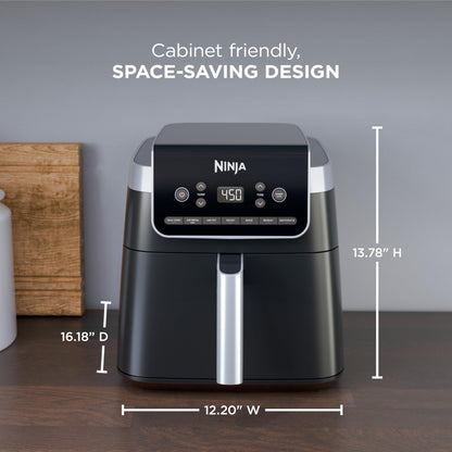 Ninja Air Fryer with Air Crisp | 5 QT Capacity fits up to 4lbs of Fries | 4-in-1 Pro Air Fry, Roast, Reheat, Dehydrate | 400°F Max Temp | 1750 Watts | W/Nonstick Basket & Crisper Plate | Grey | AF141