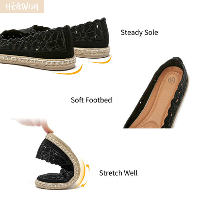 HEAWISH Women’s Ballet Flat Daisy Round Toe Dress Shoes Casual Slip On Rope Loafer