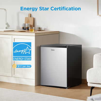 Midea WHS-65LB1 Mini Fridge, 1.6 Cu.ft Energy Star Certified Mini Refrigerator, Adjustable Thermostat, Reversible Door, Low Noise for Dorm, Office, Bedroom, Black