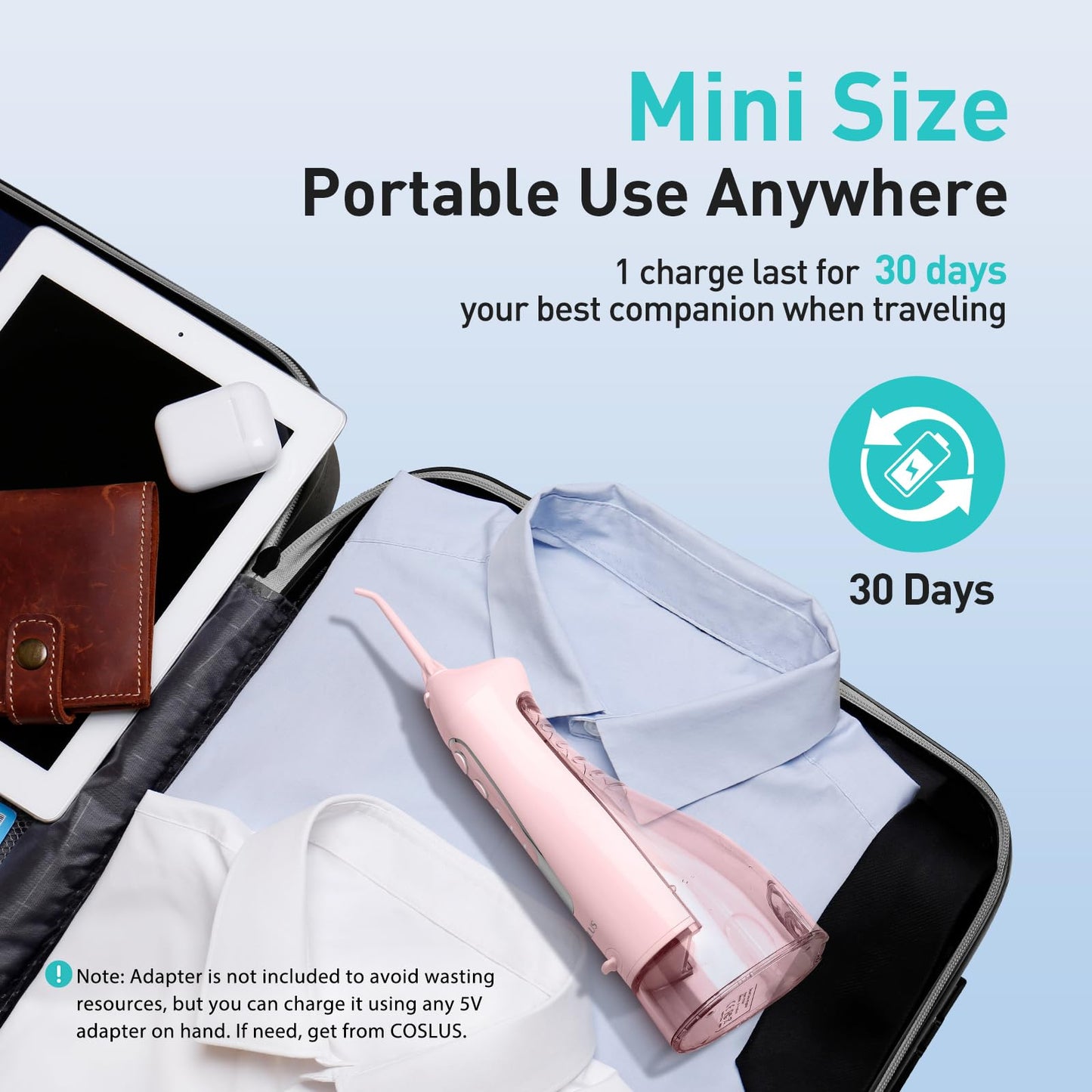 COSLUS ADA Accepted Water Dental Flosser Teeth Pick C20: Portable Cordless Oral Irrigator 300ML Rechargeable Travel Irrigation Cleaner IPX7 Waterproof Electric Flossing Machine, Professional Set Black