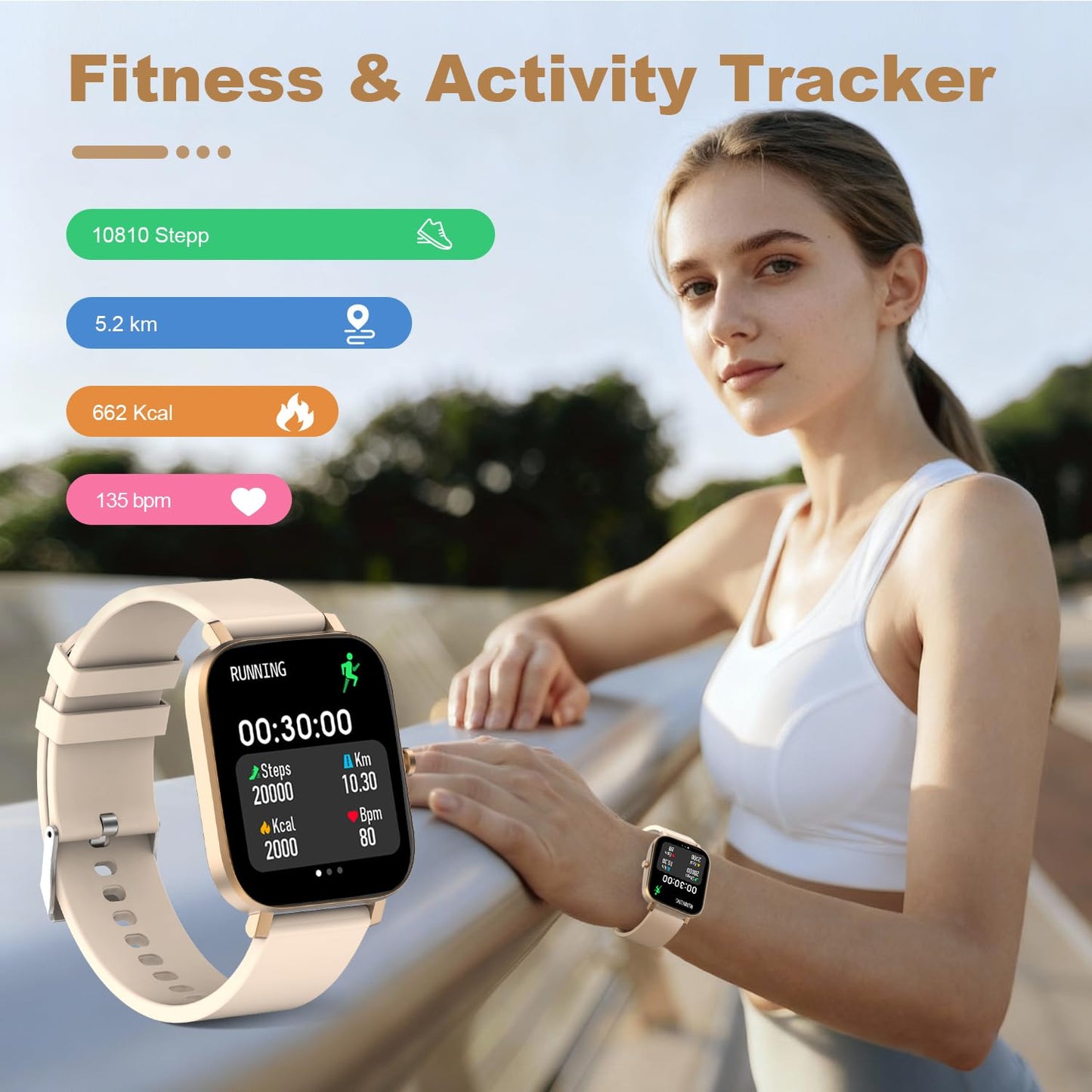 Smart Watch for Men Women Compatible with iPhone Samsung Android Phone 1.69 inch Full Touch Screen IP68 Waterproof Bluetooh Fitness Tracker Heart Rate/Sleep Monitor (Black)