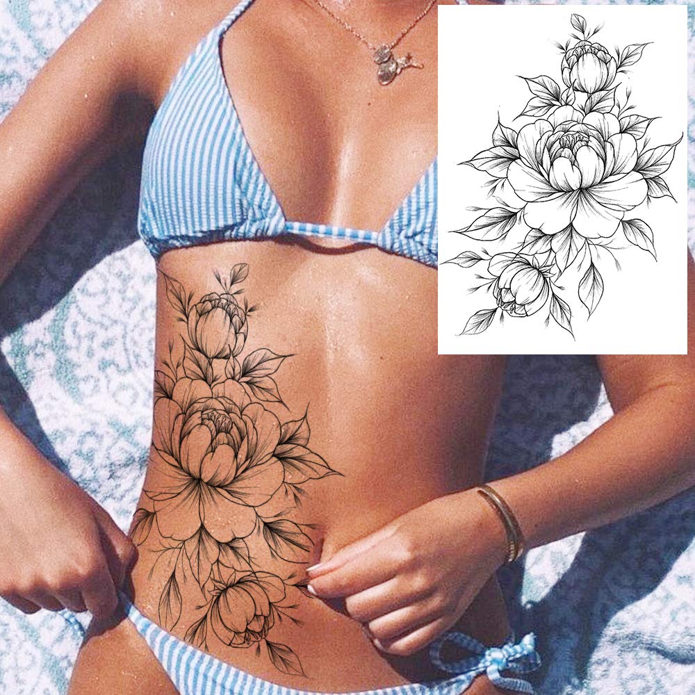 12 Sheets Beautiful Butterfly Flowers Temporary Tattoos For Women Feet Hands Body Art, Realistic Rose Peony Floral Fake Tattoo Sticker For Legs Ankle, Waterproof Lily Dreamcatcher Temp Tatoos Decals