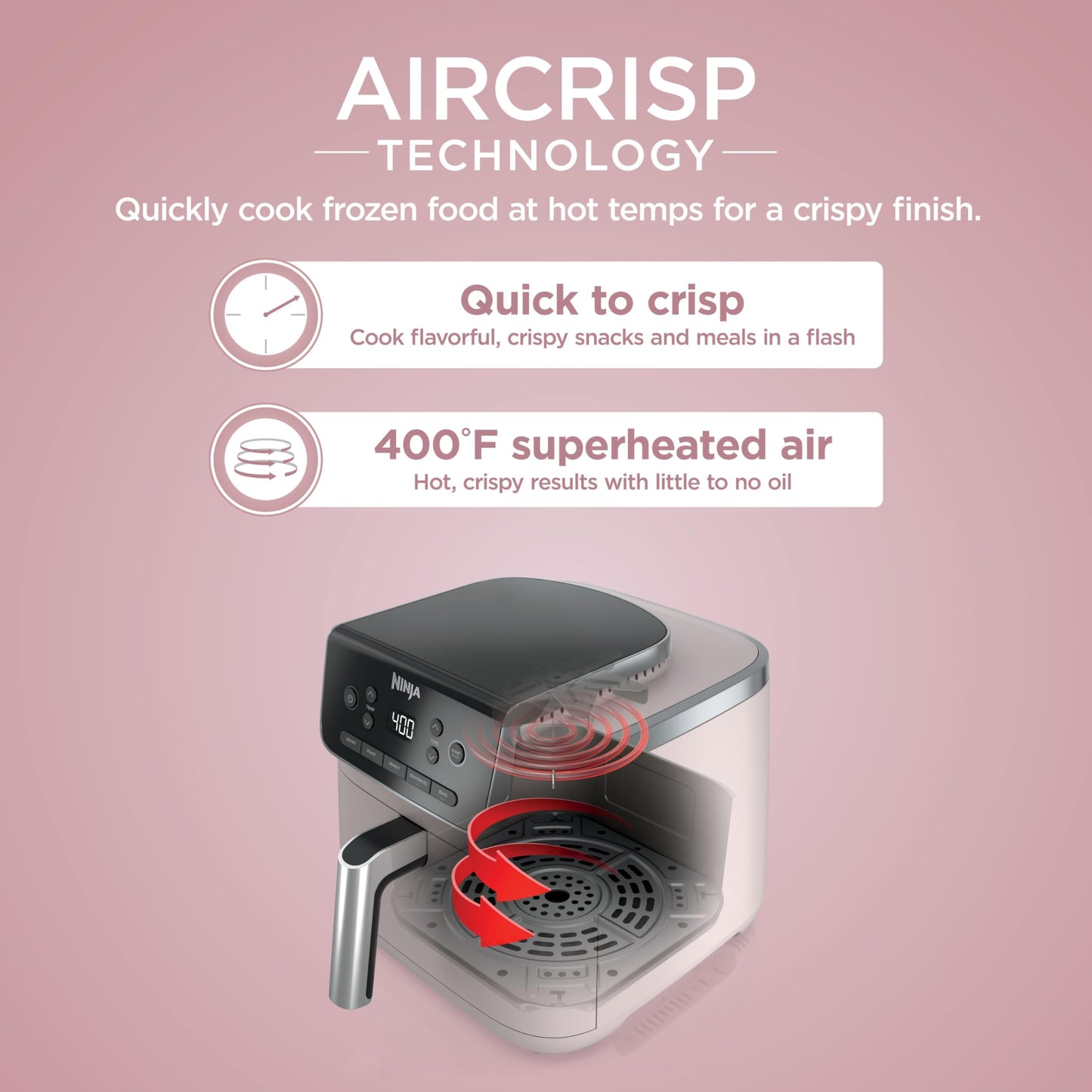 Ninja Air Fryer with Air Crisp | 5 QT Capacity fits up to 4lbs of Fries | 4-in-1 Pro Air Fry, Roast, Reheat, Dehydrate | 400°F Max Temp | 1750 Watts | W/Nonstick Basket & Crisper Plate | Grey | AF141