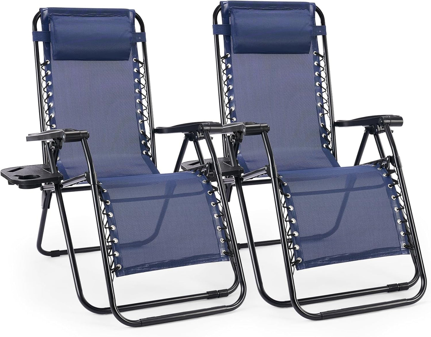 Alpen Zero Gravity Lounge Chair Set of 2, Patio Chair Folding Lounge Chairs for Outside, Portable Camping Chairs with Pillow and Cup Holder, Outdoor Recliner for Beach Outdoor Camping, Black