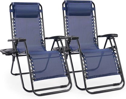 Alpen Zero Gravity Lounge Chair Set of 2, Patio Chair Folding Lounge Chairs for Outside, Portable Camping Chairs with Pillow and Cup Holder, Outdoor Recliner for Beach Outdoor Camping, Black