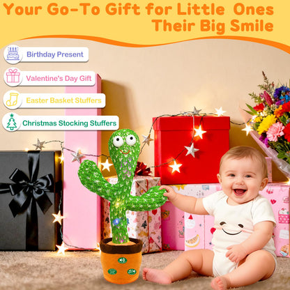 Hunfur Interactive Baby Toys Dancing Talking Cactus Toy,Funny Gift for Infant, Singing Record Repeat What You Say Light Up Toy for Toddler Boy Girl (Volume Adjustment)