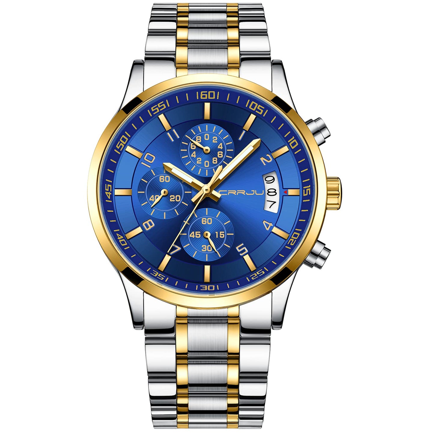 CRRJU Men's Fashion Stainless Steel Watches Date Waterproof Chronograph Wristwatches,Black Steel Band Waterproof Quartz Watch for Men
