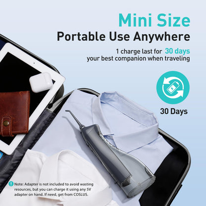 COSLUS ADA Accepted Water Dental Flosser Teeth Pick C20: Portable Cordless Oral Irrigator 300ML Rechargeable Travel Irrigation Cleaner IPX7 Waterproof Electric Flossing Machine, Professional Set Black