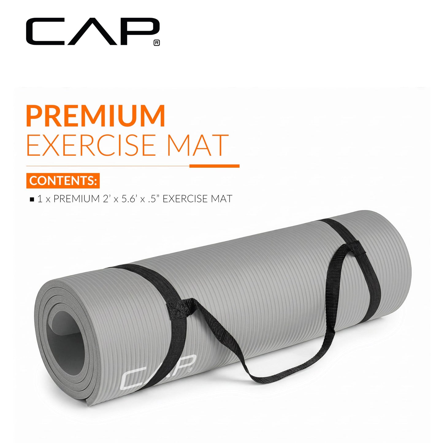 CAP Barbell 1/2-Inch High Density Exercise Yoga Mat with Strap | Multiple Options