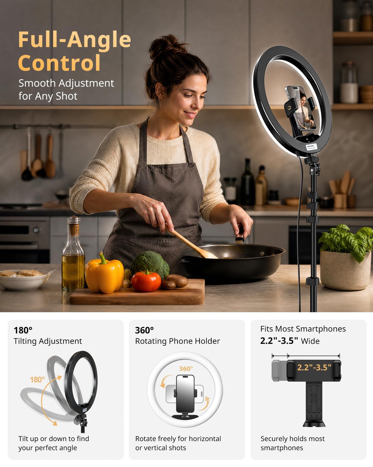 UBeesize 12'' LED Ring Light with 62'' Tripod Stand, Selfie Ring Light for Video Recording, Live Streaming, TikTok & YouTube, Compatible with iPhone & Android (Black)