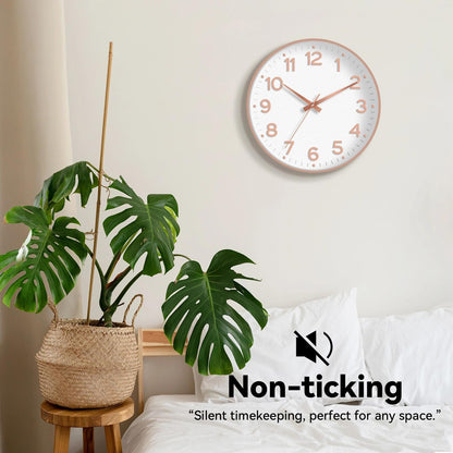 Roymnie Wall Clock Green, Silent Wall Clocks Battery Operated 8 Inch-Modern Non Ticking Analog Clock Decorative for Kitchen Office Bathroom Bedroom(Gold)