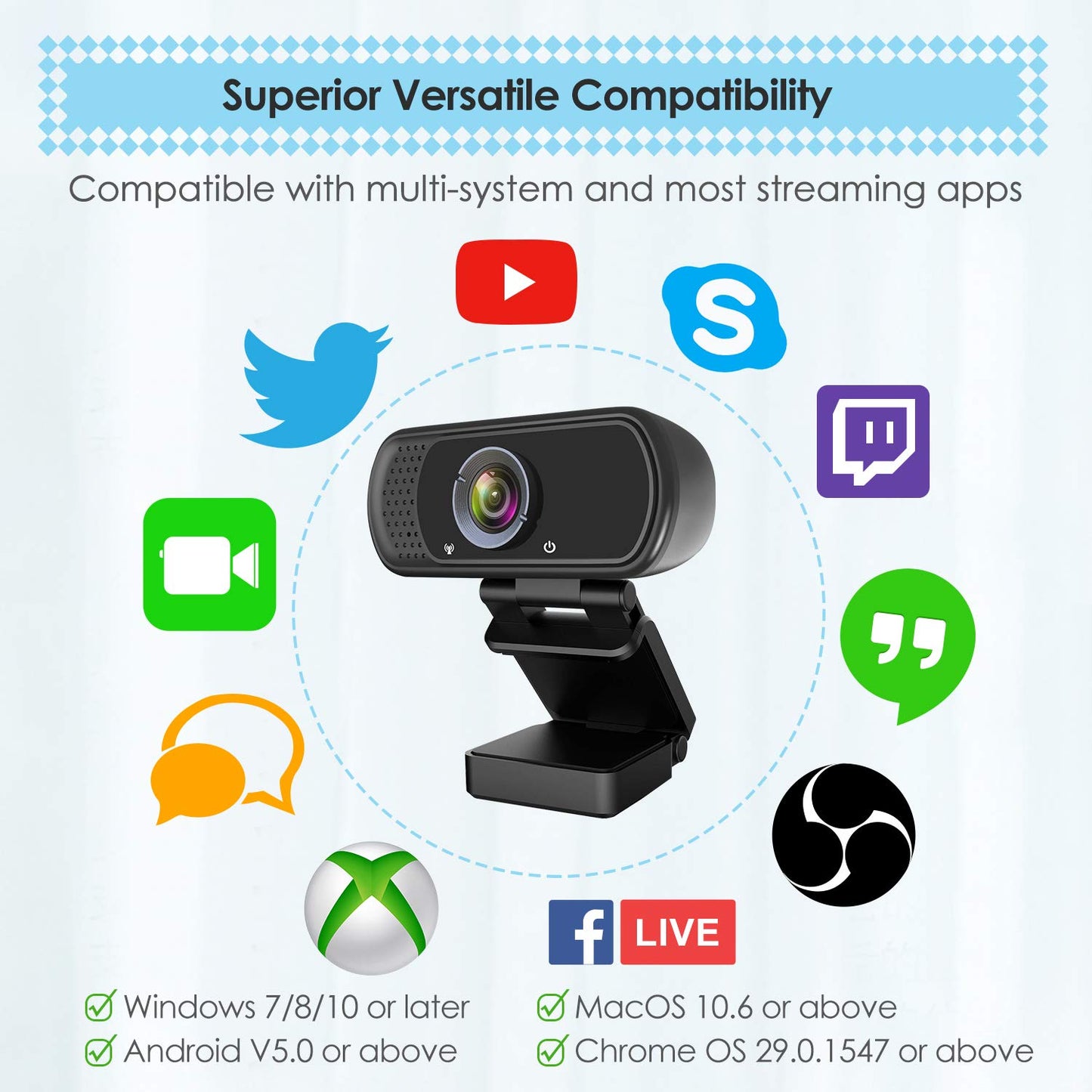ToLuLu Streaming Webcam 2K 50FPS Web Cam, LED RGB Webcam with Microphone and Light, Autofocus Computer Camera with Cover and Tripod, Plug-Play USB Web cam for PC Desktop/MacBook Gaming Video Calling