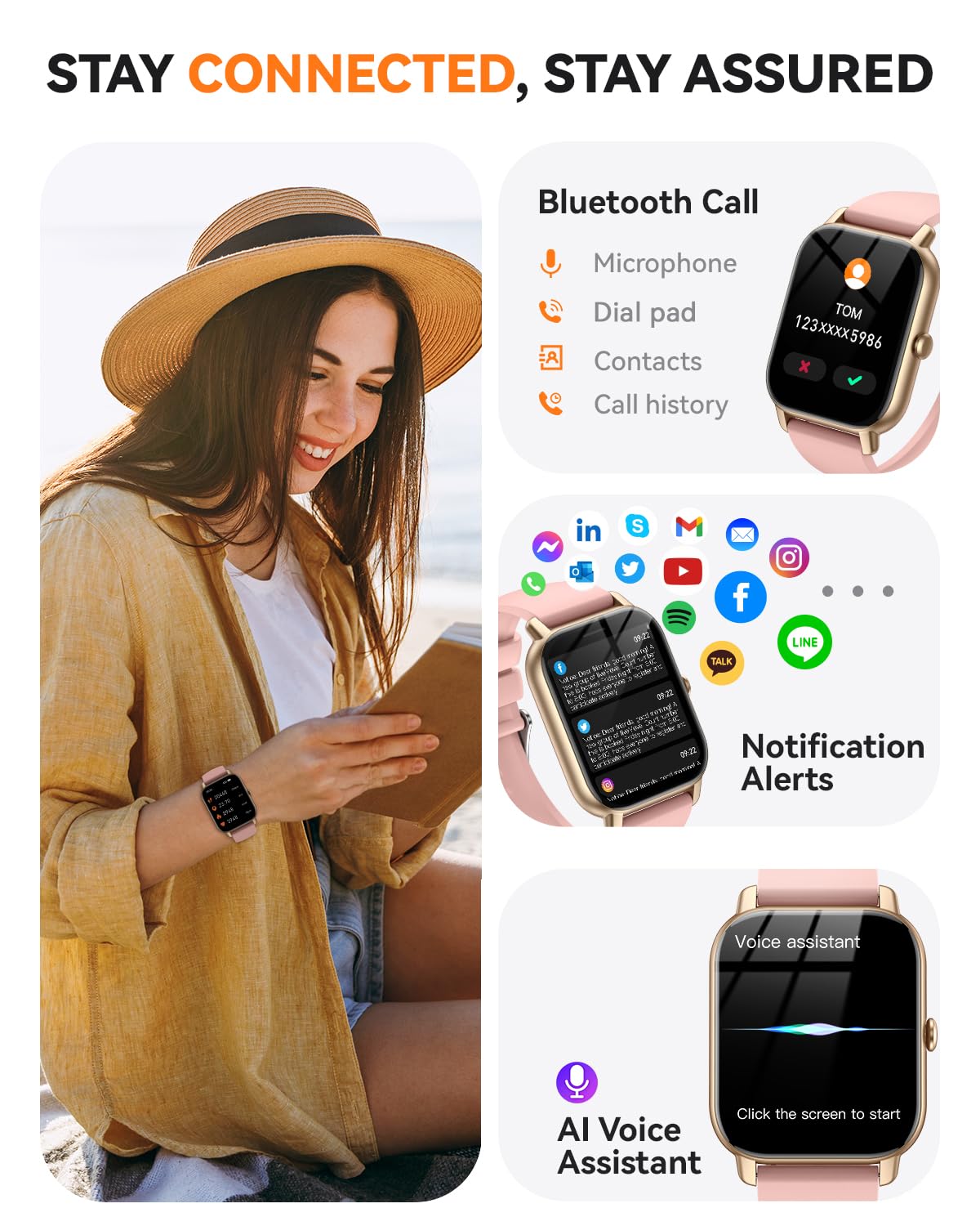 Smart Watches for Men Women, Fitness Tracker with Activity Counter/Sleep Monitor, IP68 Waterproof Smart Watch for Android iPhone iOS Compatible (Jet Black, 1.83)