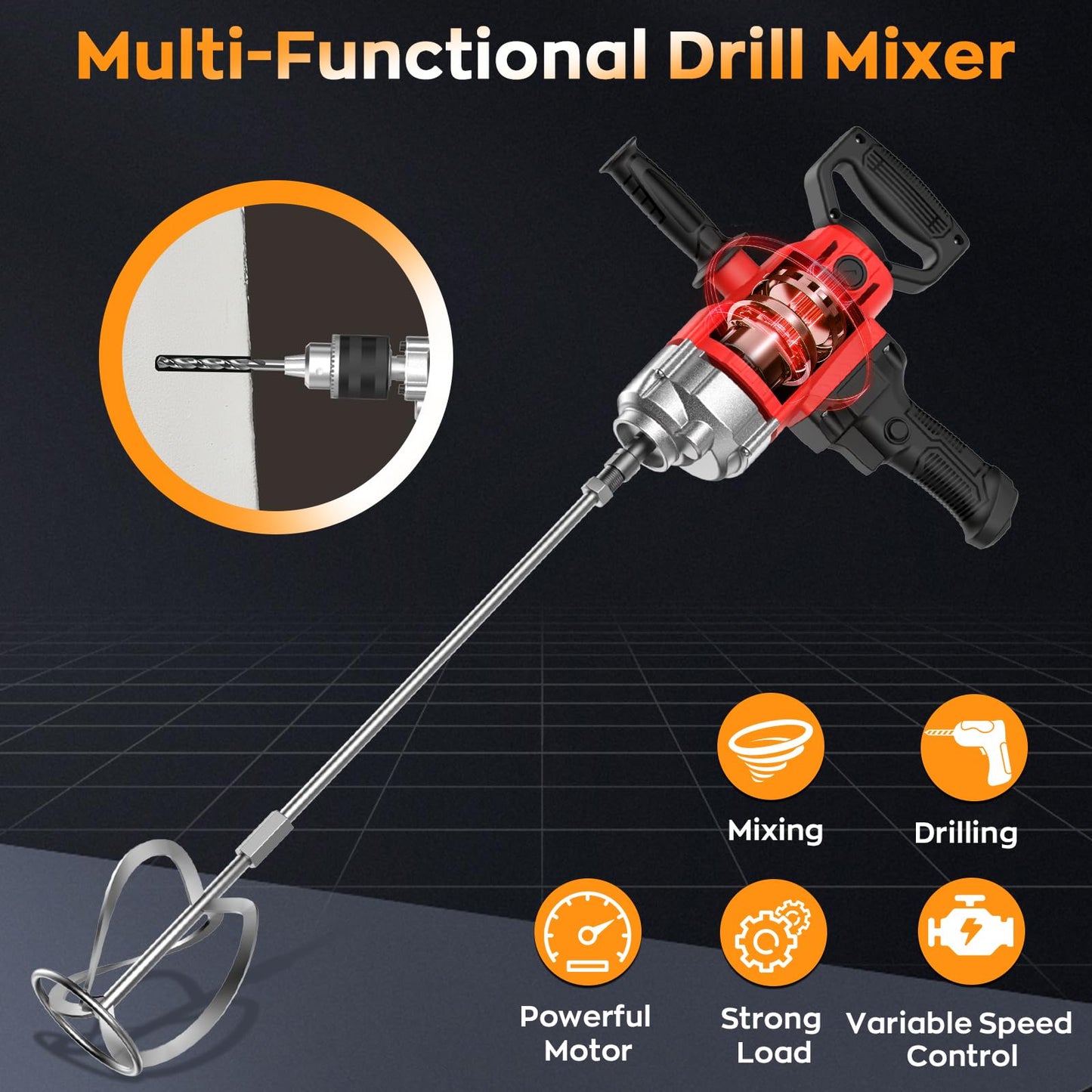 IMAYCC Handheld Cement Mixer, Portable Concrete Mixer,110V 6 Speed Mixing Drill, 2100W Drill Mixer for mud,Motar,Paint, Grout, Plaster,Thinset etc.