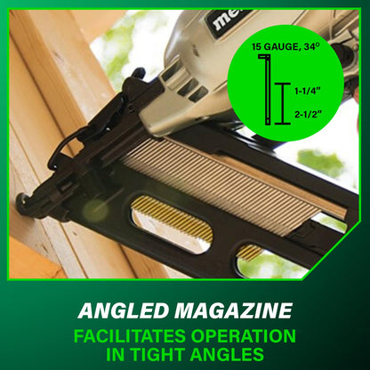 Metabo HPT 15 Gauge Angled Finish Nailer, Selective Actuation, NT65MA4 | Pneumatic Power Tool, Air Duster Included, 1-1/4 to 2-1/2 in Fasteners, Crown & Base Molding Applications