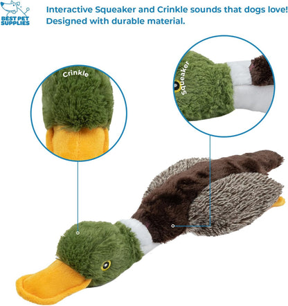 Best Pet Supplies Interactive Squeaky Dog Chew Toy, Ideal Dog Toys for Chewers, Small, Medium & Large Dogs, and Fetch Lovers - Crinkle Duck (Yellow), Large
