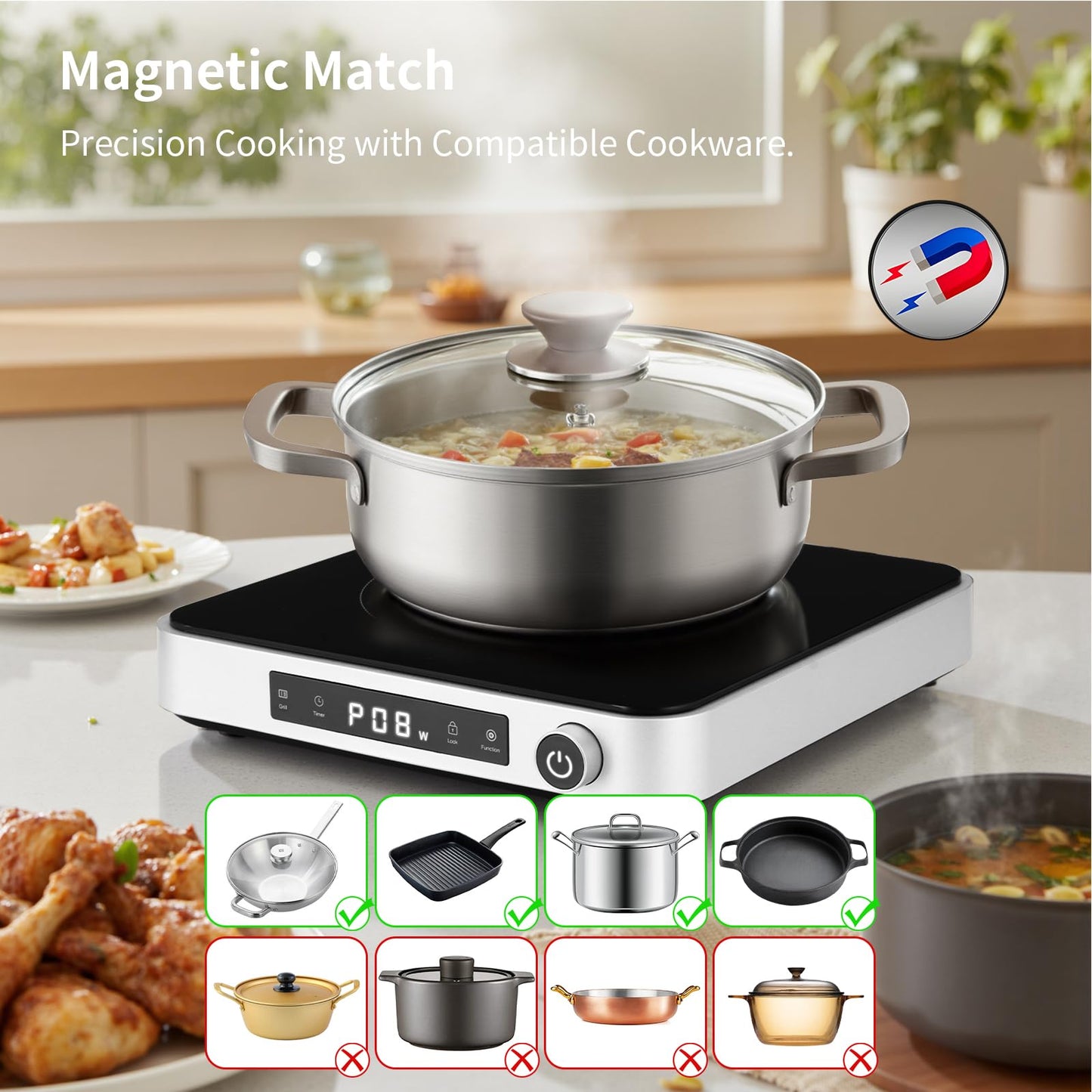COOKTRON Double Induction Cooktop Burner with Fast Warm-Up Mode, 1800w 2 Burner with 10 Temperature 9 Power Settings, Portable Dual Induction Cooker Cooktop with Child Safety Lock & Time