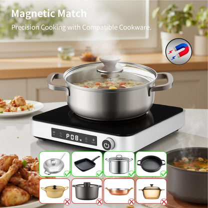COOKTRON Double Induction Cooktop Burner with Fast Warm-Up Mode, 1800w 2 Burner with 10 Temperature 9 Power Settings, Portable Dual Induction Cooker Cooktop with Child Safety Lock & Time