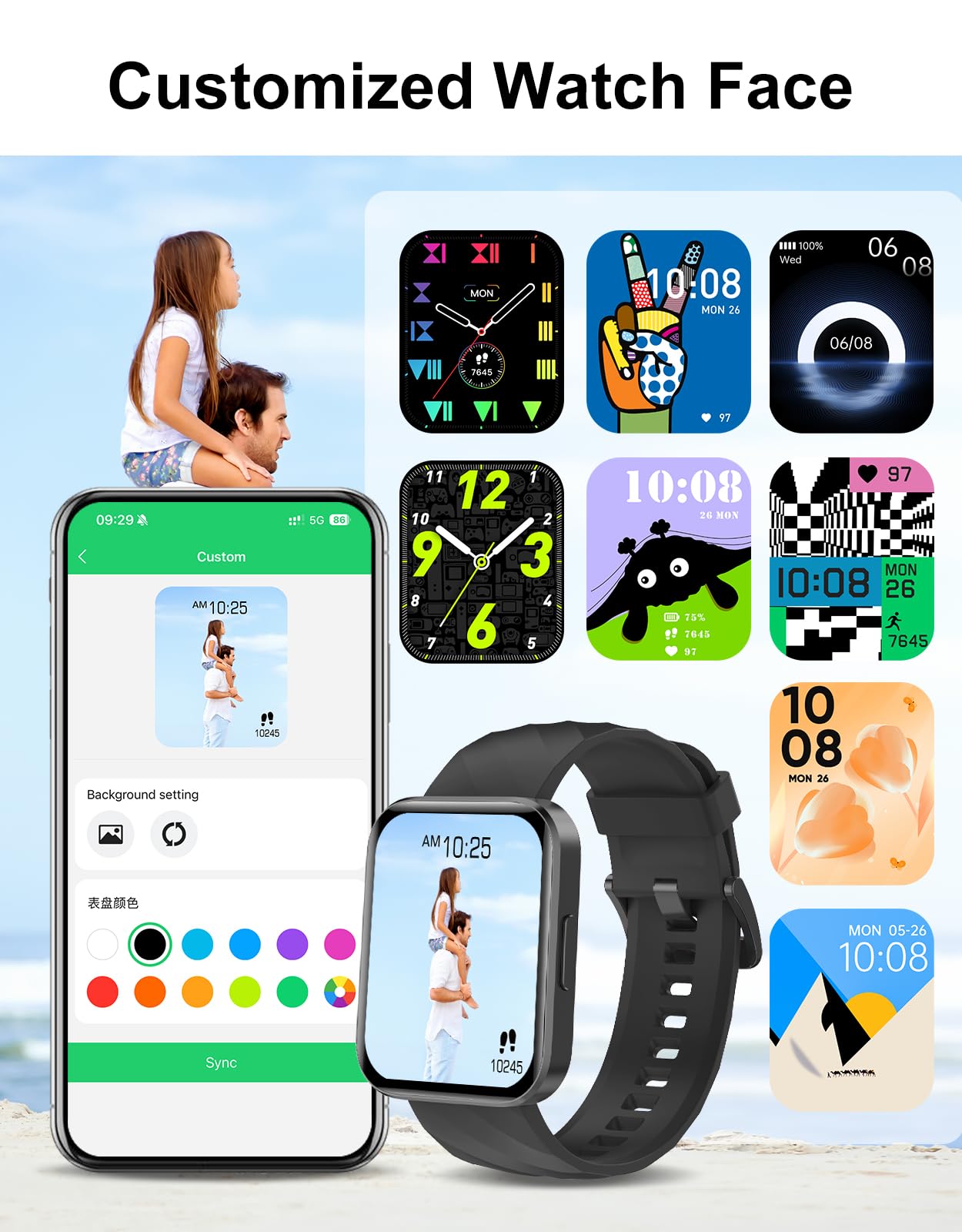 Smart Watch (Answer/Make Calls), 1.85" Smart Watches for Men Women Digital Watch Fitness Tracker with 100+ Sport Modes Heart Rate Monitor for iOS Android Phones Waterproof Black