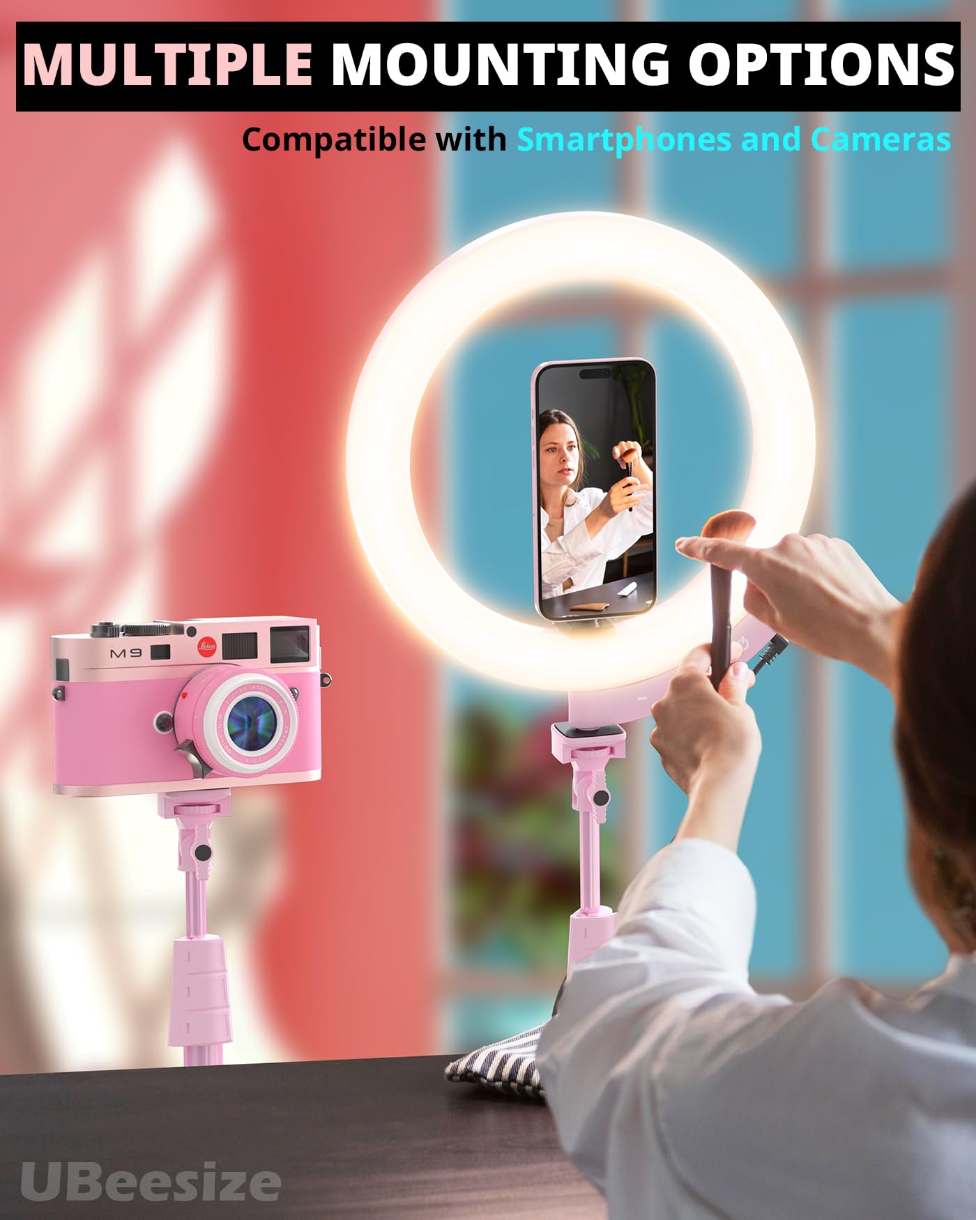 UBeesize 12'' LED Ring Light with 62'' Tripod Stand, Selfie Ring Light for Video Recording, Live Streaming, TikTok & YouTube, Compatible with iPhone & Android (Black)