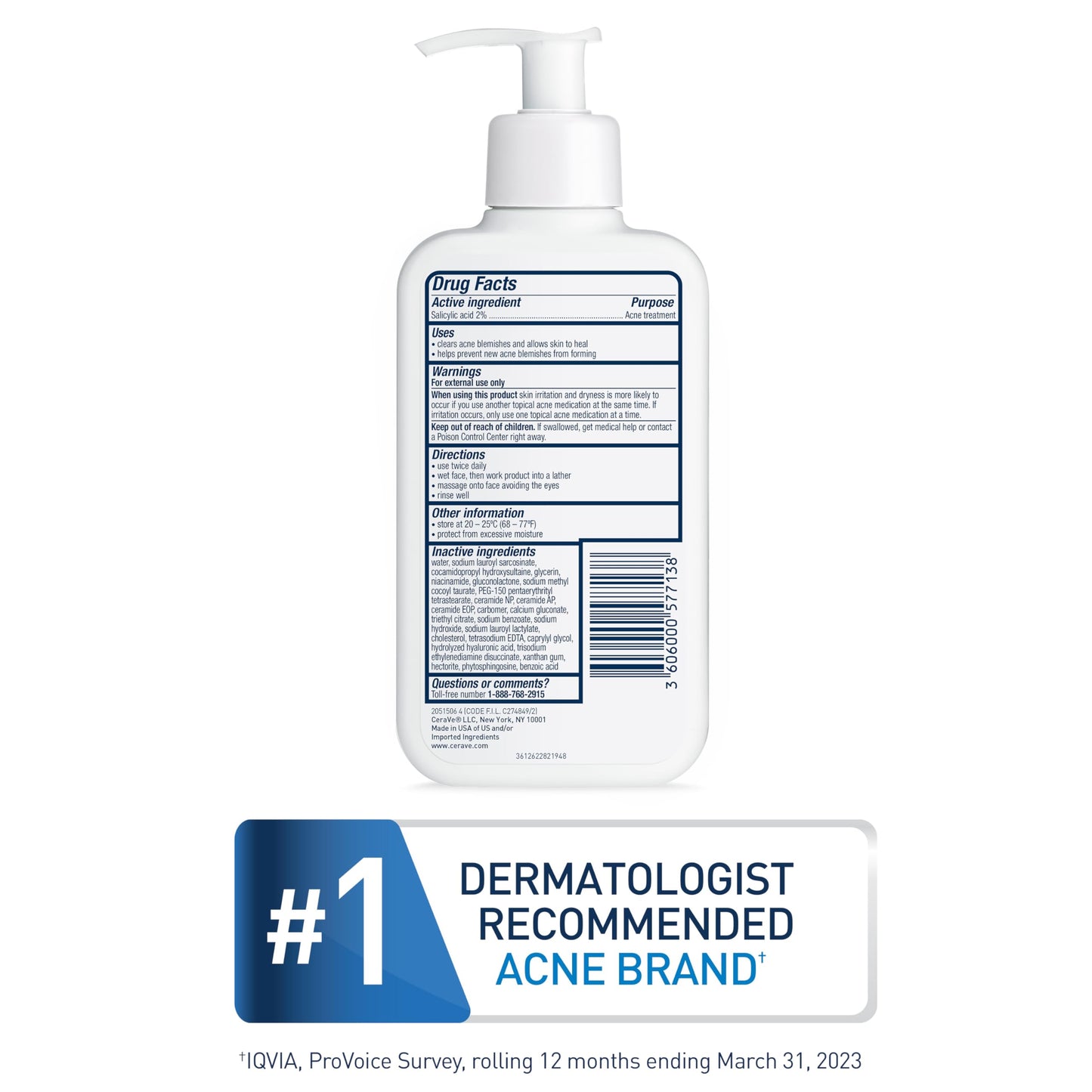 CeraVe Acne Treatment Face Wash, Salicylic Acid Cleanser with Purifying Clay, Niacinamide, and Ceramides, Pore Control and Blackhead Remover, 8 Ounce