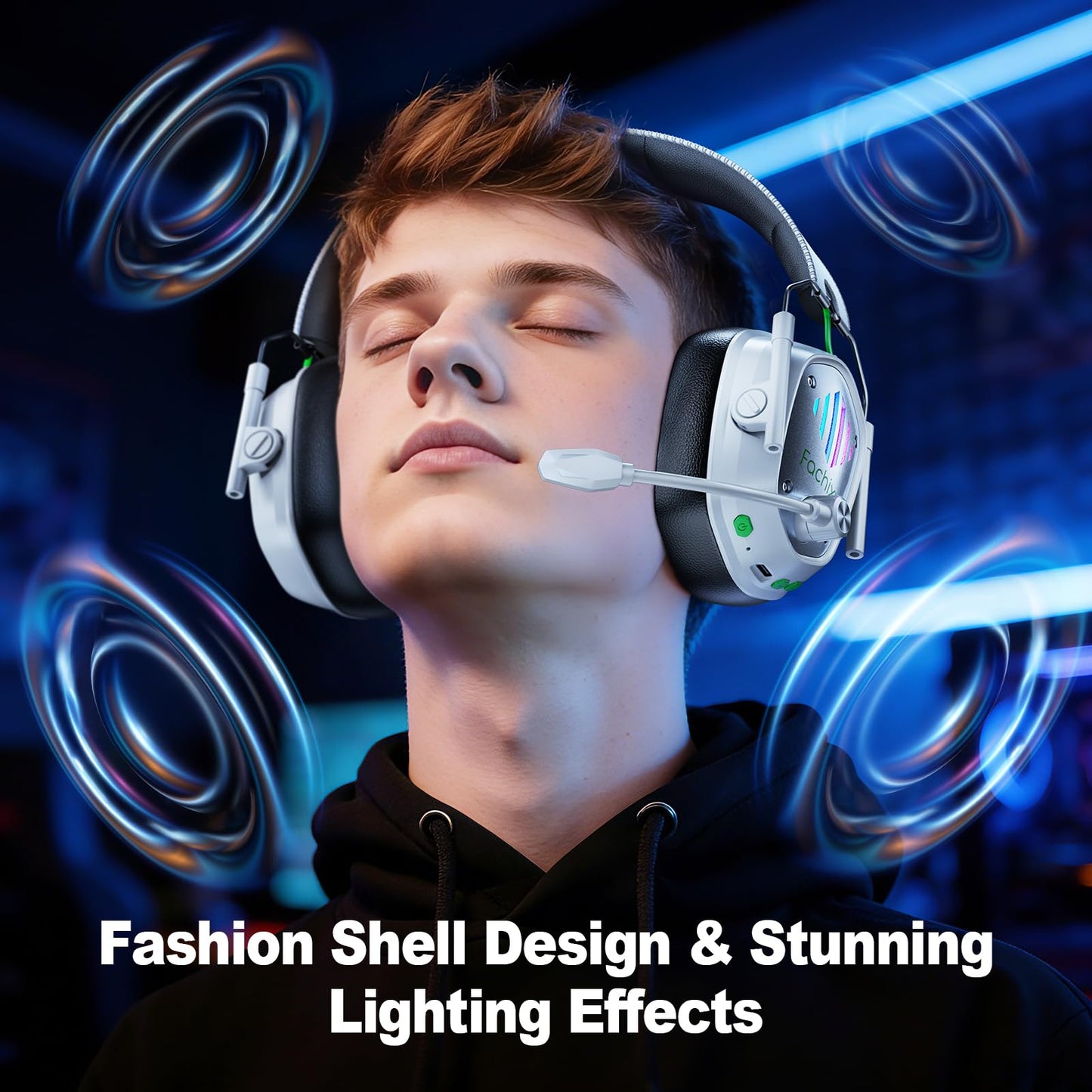 Fachixy VK81 Wireless Gaming Headset for PS5, PC, PS4, Switch and Mobile, 2.4GHz USB/Type-C Low Latency Connection, Bluetooth 5.4 Headset with ENC Mic, 50mm Drivers, RGB