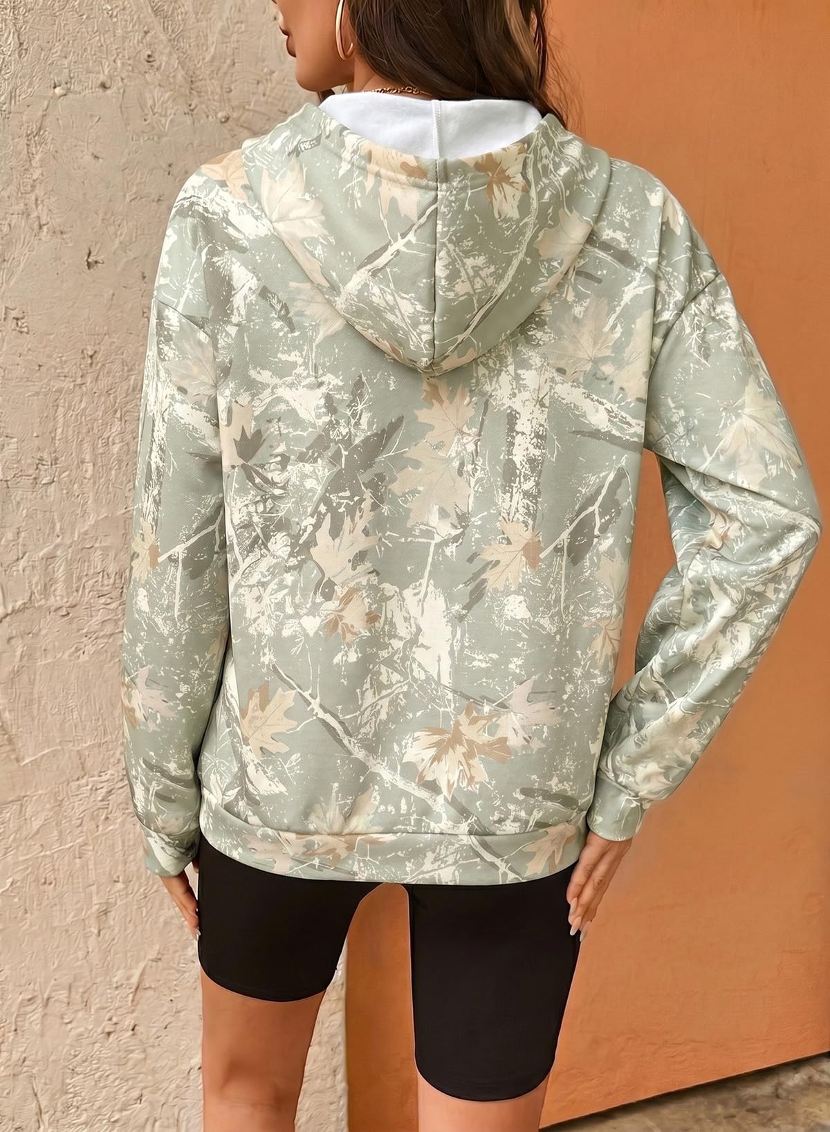 Dokotoo Hoodies for Women Long Sleeve Maple Leaf Fleece Camo Hoodie Oversized Camouflage Casual Sweatshirt Hooded Tops