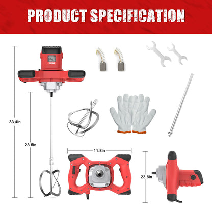 IMAYCC Handheld Cement Mixer, Portable Concrete Mixer,110V 6 Speed Mixing Drill, 2100W Drill Mixer for mud,Motar,Paint, Grout, Plaster,Thinset etc.