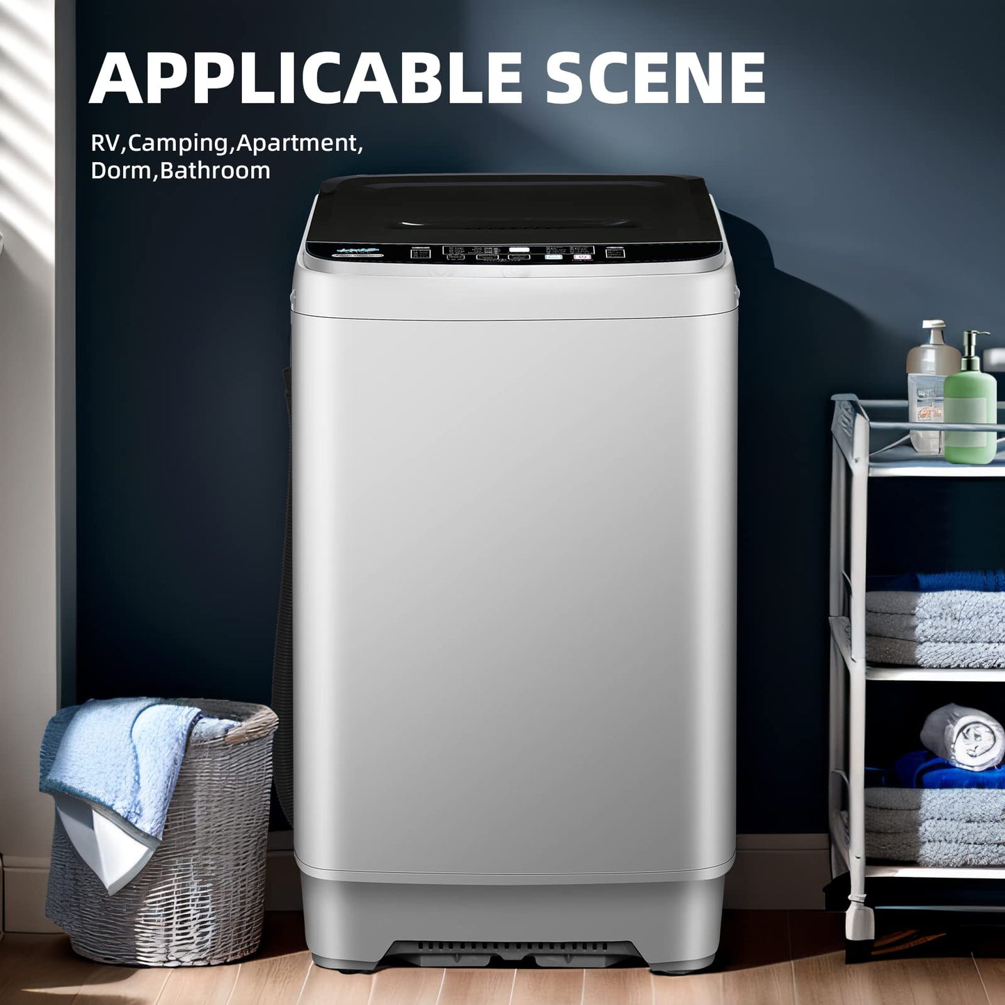 Portable Washing Machine, 17.7lbs Full-Automatic Small Washing Machine for Apartment, 10 Wash Programs with Drain Hose Dorm Size Portable Washer for RV, Home, College, Grey