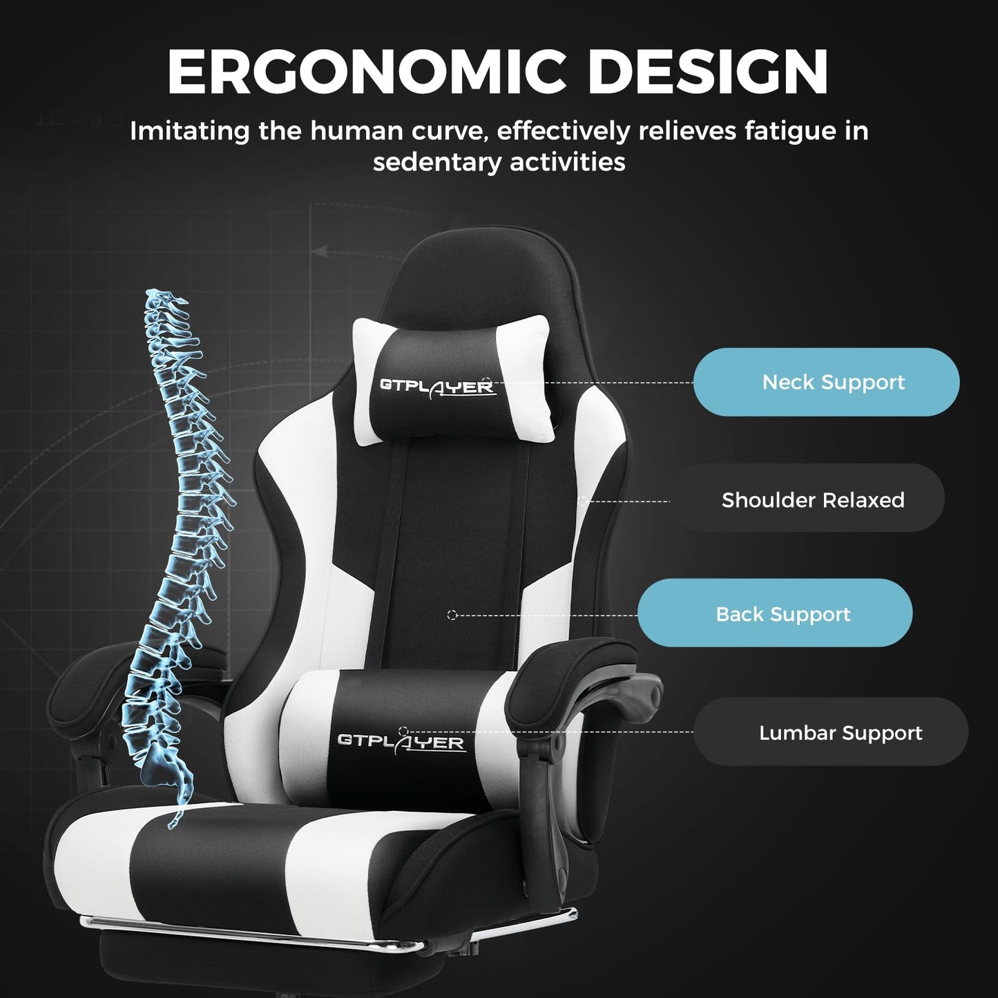 GTPLAYER Gaming Chair, Computer Chair with Footrest and Lumbar Support, Height Adjustable Game Chair with 360°-Swivel Seat and Headrest and for Office or Gaming (Pearl White)