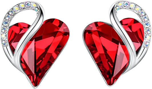 Leafael Infinity Love Heart Stud Earrings for Women, Birthstone and Healing Stone, Gifts for Mom, Wife, and Her, Silver Plated