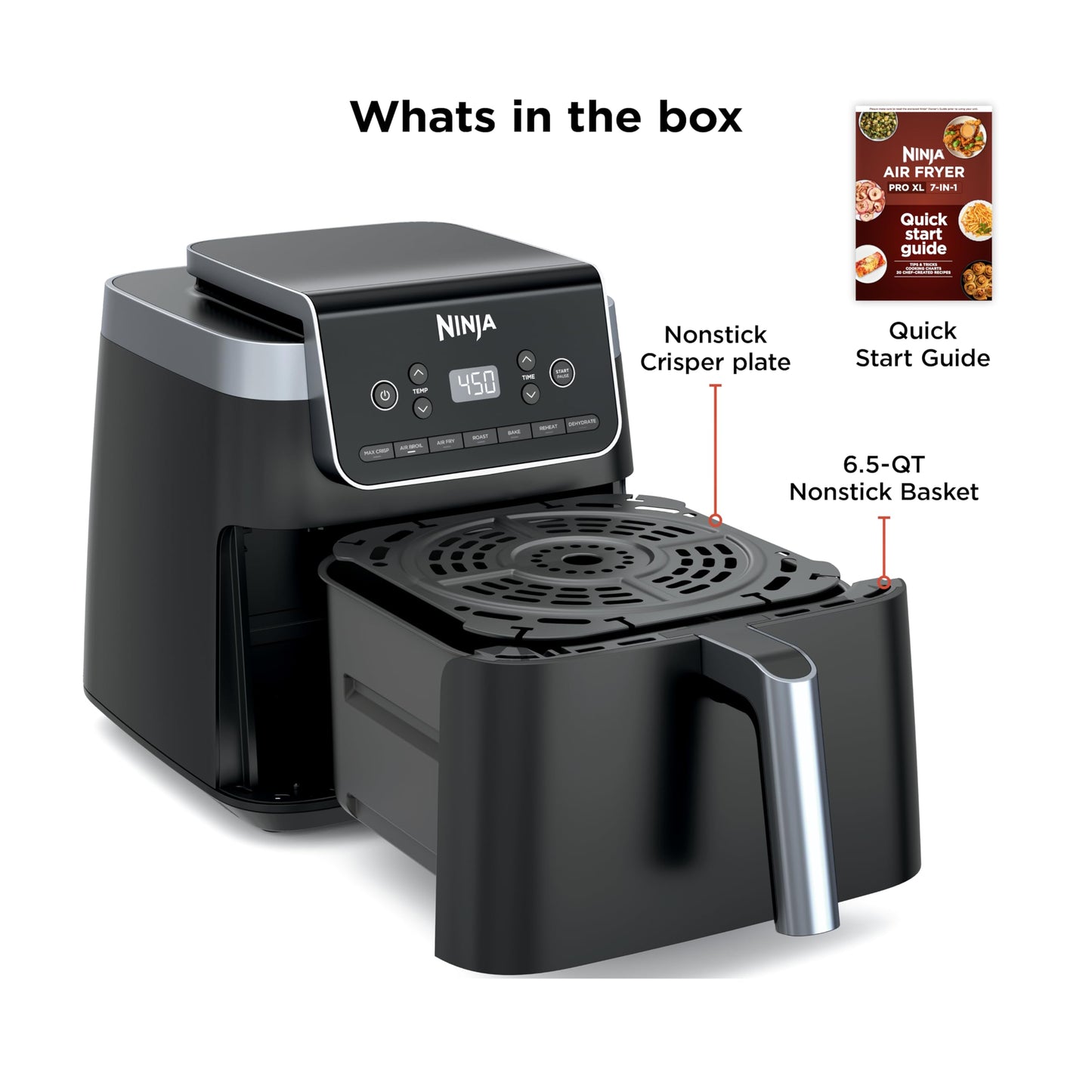 Ninja Air Fryer with Air Crisp | 5 QT Capacity fits up to 4lbs of Fries | 4-in-1 Pro Air Fry, Roast, Reheat, Dehydrate | 400°F Max Temp | 1750 Watts | W/Nonstick Basket & Crisper Plate | Grey | AF141