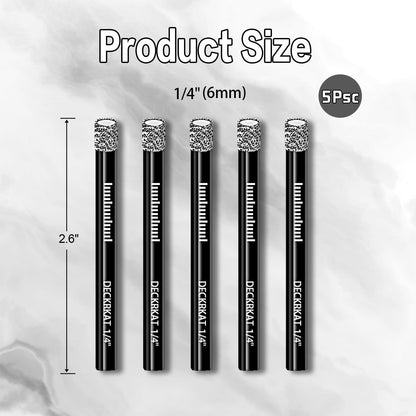 7 Piece Diamond Drill Bits Set, Core Drill Bits for Hard Materials - Tiles Ceramics Glass Stones – Built in Coolant, Fast Dry Drilling - Sizes 3/16" 1/4" 5/16" 3/8" 1/2" - Round Shank, Storage Case
