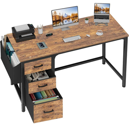 Lufeiya Computer Desk with File Drawers Cabinet, 47 Inch Reversible Home Office Desks with Filing Cabinet for Small Space, Gaming Study Writing Table PC Desks, Black