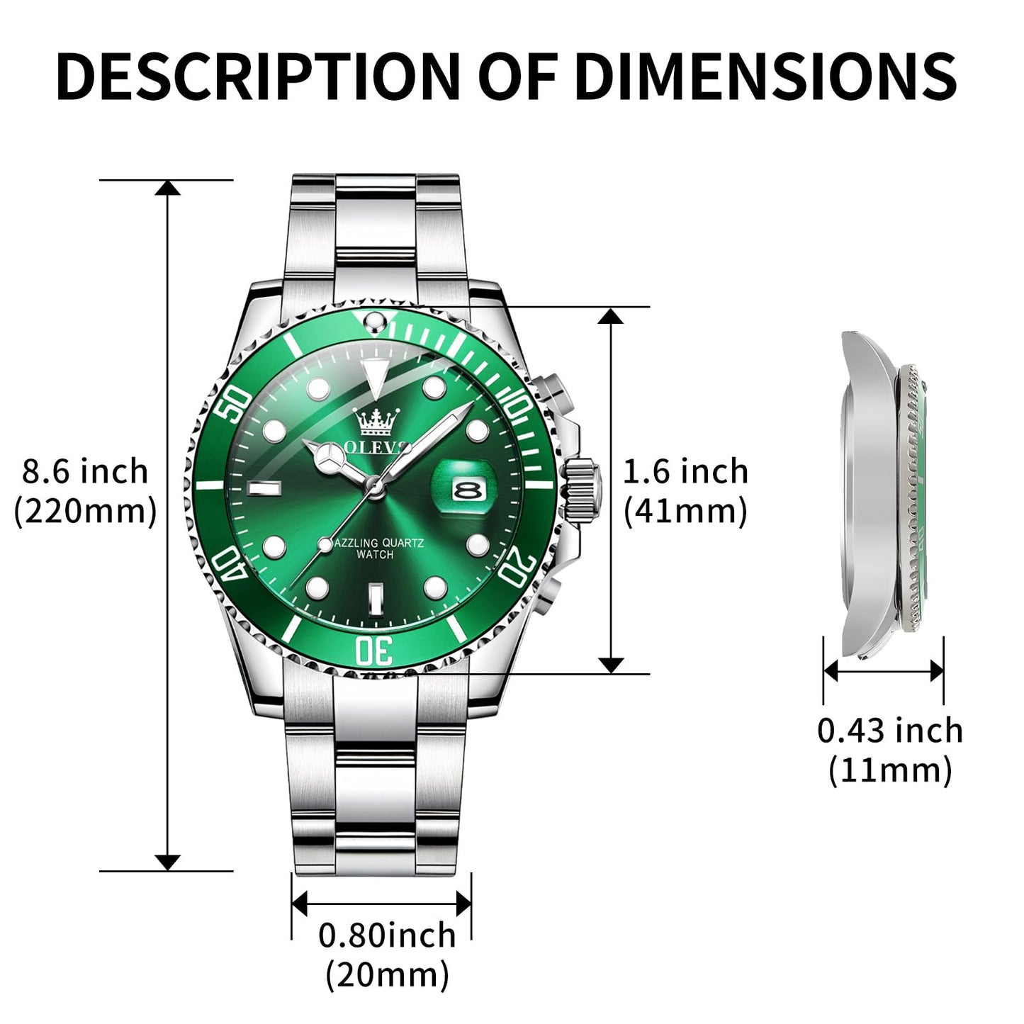 OLEVS Luxury Watches for Men Big Face Stainless Steel Business Dress Analog Quartz Watch with Day Waterproof Luminous Mens Wrist Watch