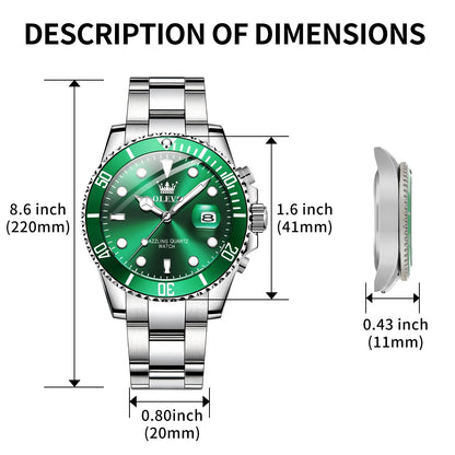OLEVS Luxury Watches for Men Big Face Stainless Steel Business Dress Analog Quartz Watch with Day Waterproof Luminous Mens Wrist Watch
