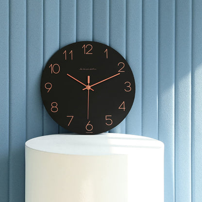 mooas Wooden Frame Flatwood Wall Clock,12" Non-Ticking Sweep Movement Decorative Battery Operated Wall Clock for Home Living Room Kitchen Bedroom Office School (Dark Brown)