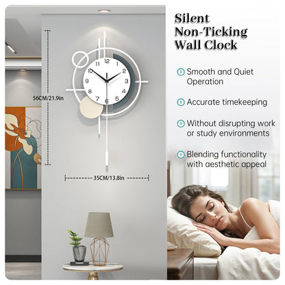 Wall Clock Decorative Large Modern Wall Clock Silent Non-Ticking Battery Operated Gold Unique Pendulum Clock for Living Room,Bedroom,Office,Kitchen,Bathroom,Wall Decor 13.8x21.9in