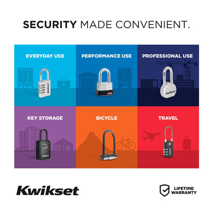 Kwikset Discus Padlock with Boron Carbide Shackle, High Security Outdoor Storage and Gate Lock, 2-3/4 in Body, 1 Pack, Silver