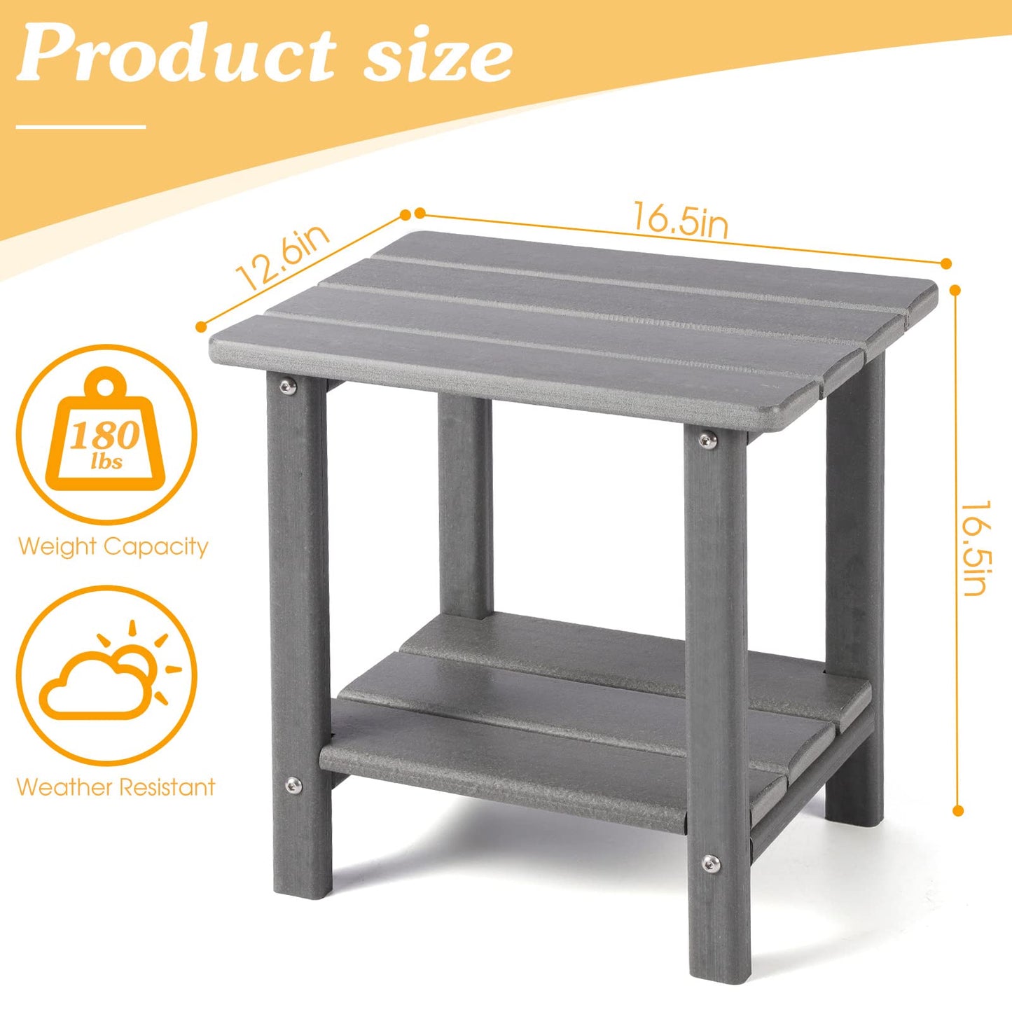 Apolimi Adirondack Outdoor Side Table, 2-Tier Sturdy Patio End Table Weather Resistant, 16.5" Solid Side Table for Patio, Pool, Porch