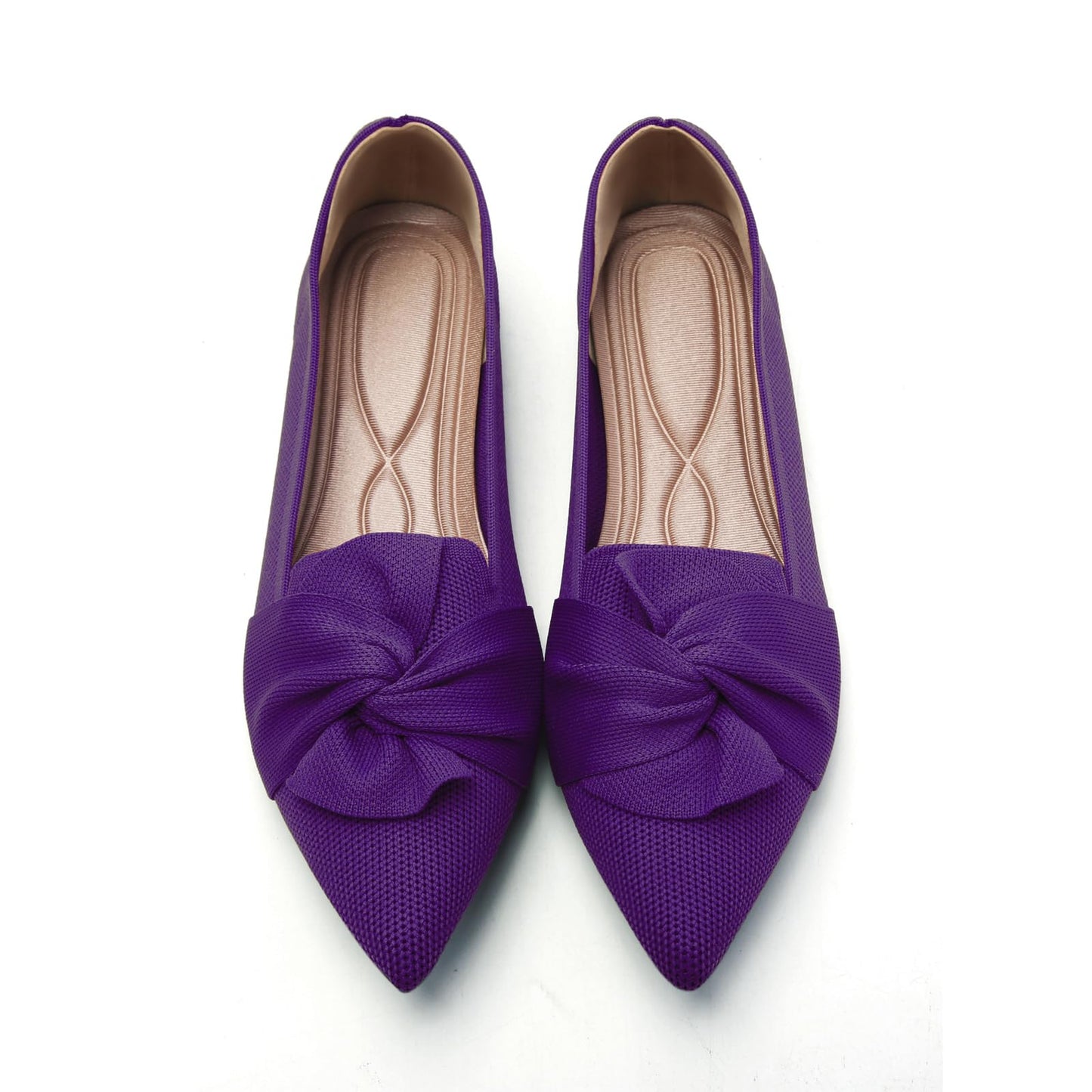 HIULYCENCE Flats for Womens Pointed Toe Ballet Flats with Bow Comfortable Knit Dressy Flats