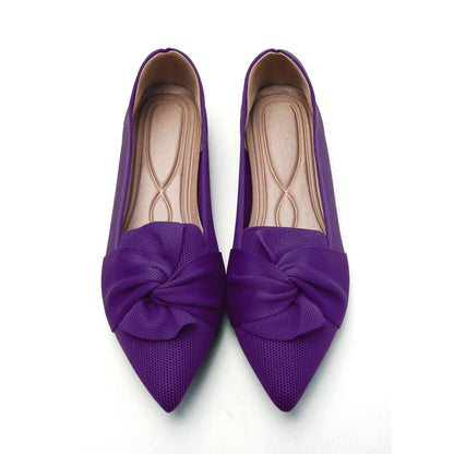 HIULYCENCE Flats for Womens Pointed Toe Ballet Flats with Bow Comfortable Knit Dressy Flats