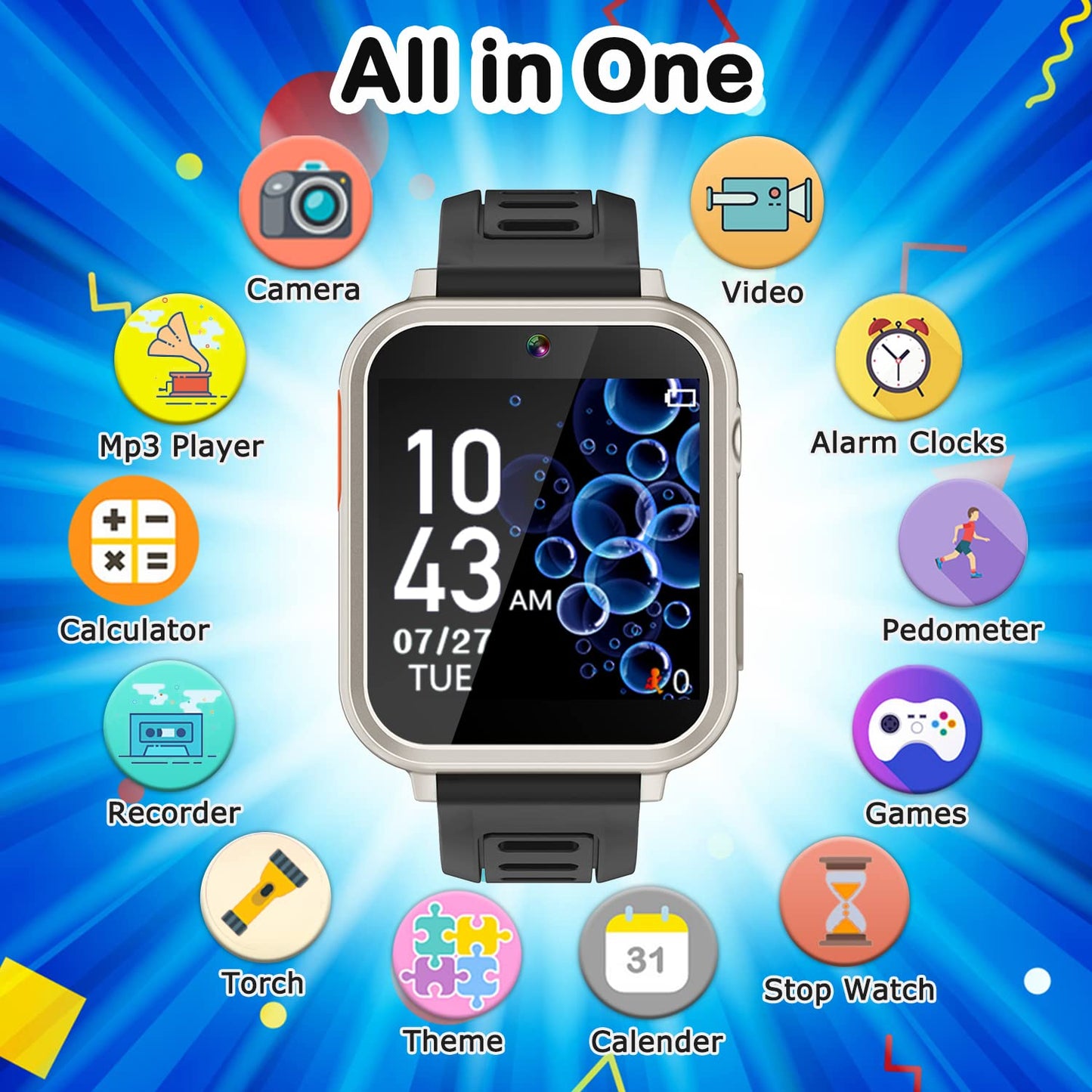 Cosjoype Kids Game Smart Watch for Kids with 39 Puzzle Games HD Touch Screen Camera Music Player Pedometer Alarm Clock Calculator Flashlight 12/24hr Kid Watch Gift for 4-12 Year Old Boys Toys for Kid