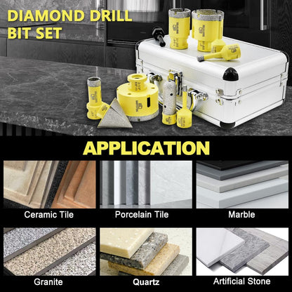 Diamond Core Drill Bits Set for Tile, DARTOTEK 10PCS Porcelain Hole Saw Kit with Aluminum Case, (6/6/8/20/35/50/65mm+2" Chamfer bit +SDS Adapter, Dry/Wet Drilling for Ceramic, Granite & Marble